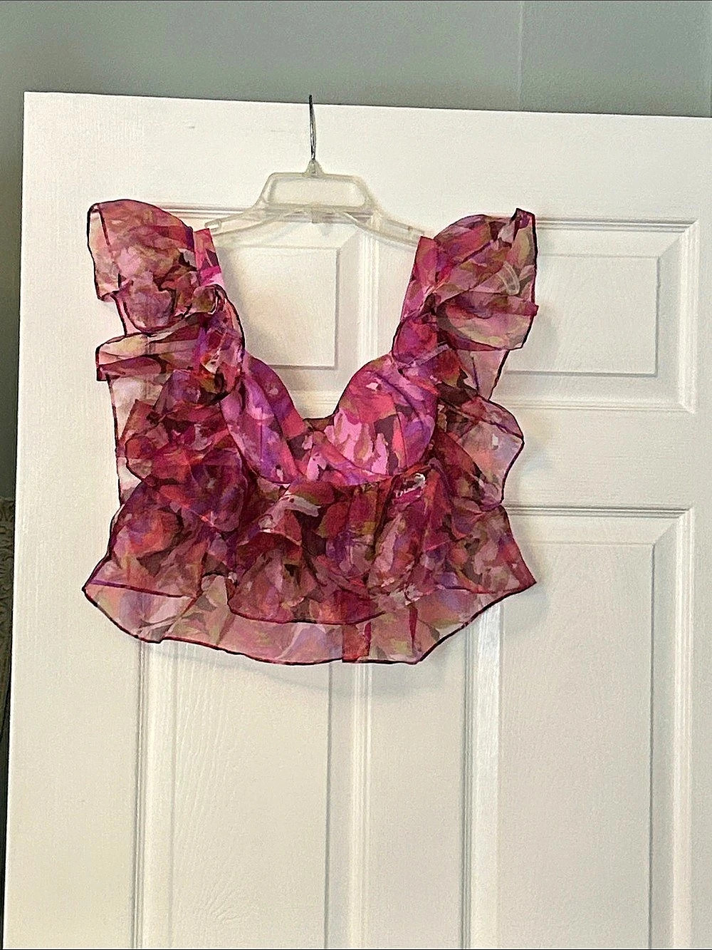 Floral Ruffle Blouse in Pink & Purple Like New